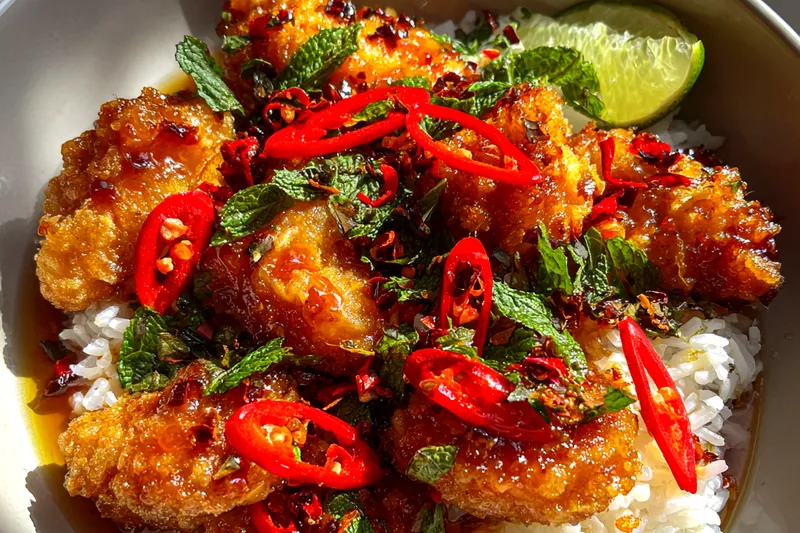 Fresh ingredients for Spicy Sweet Chili Chicken