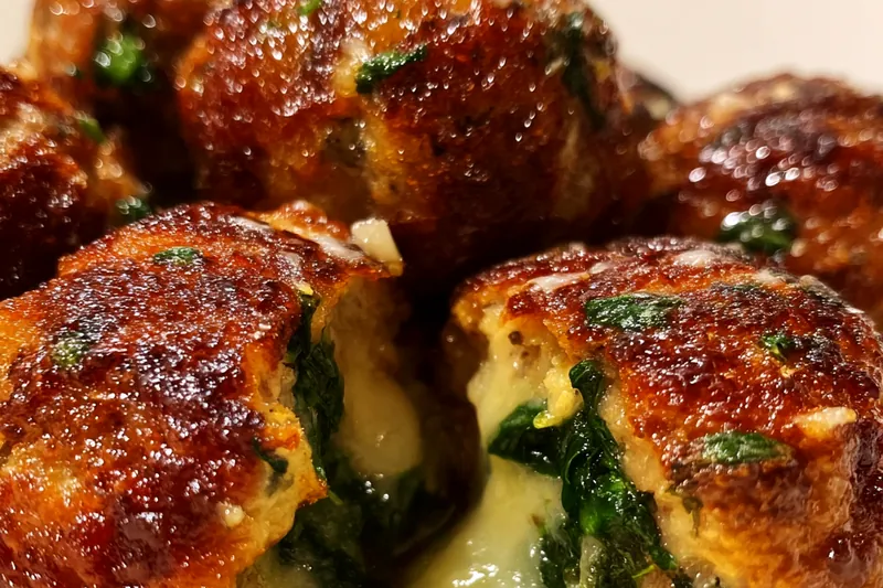 Cooking process for Spinach Mozzarella Stuffed Meatballs