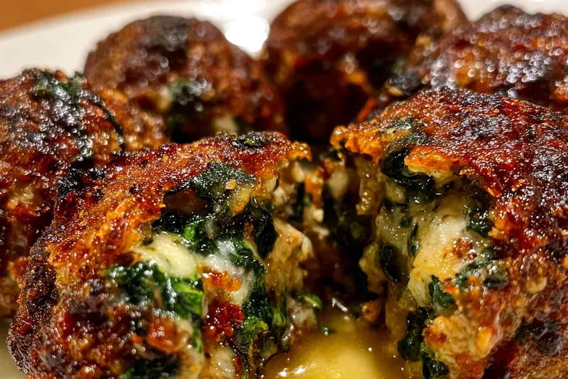 Fresh ingredients for Spinach Mozzarella Stuffed Meatballs