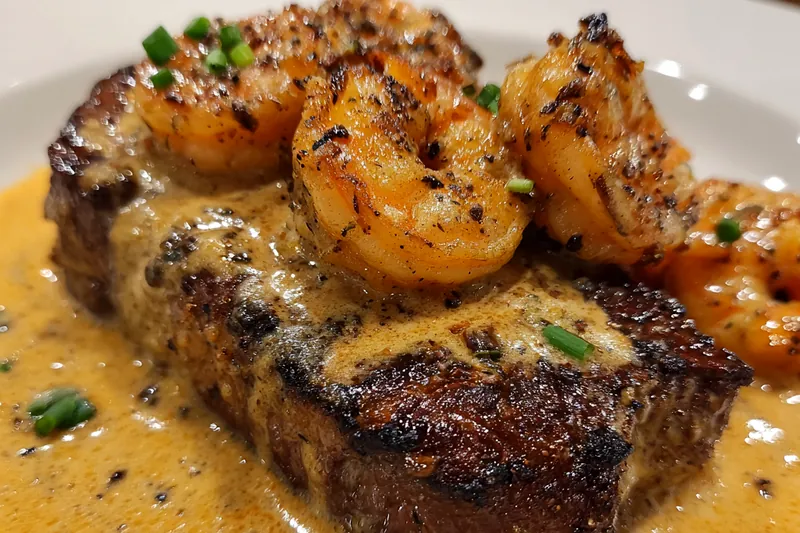 Fresh ingredients for Steak with Shrimp Cream Sauce