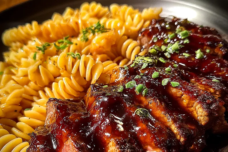 Fresh ingredients for Sticky Glazed Steak with Rotini