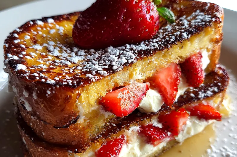 Cooking process for Strawberry Cheesecake French Toast