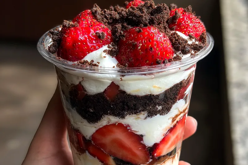 Cooking process for Strawberry Oreo Cheesecake Cup