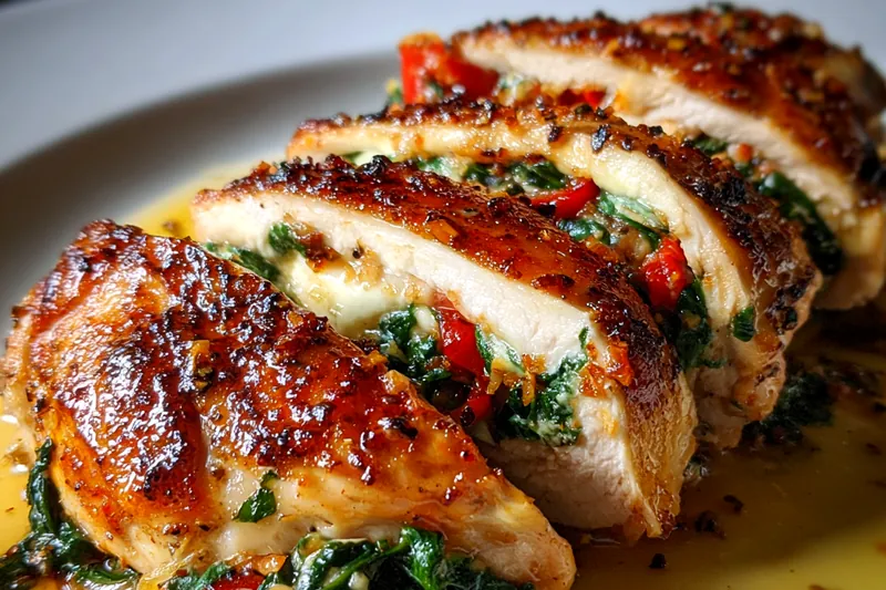 Cooking process for Stuffed Chicken with Peppers and Spinach