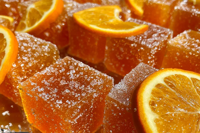 Fresh ingredients for Sugar-Coated Orange Gummies