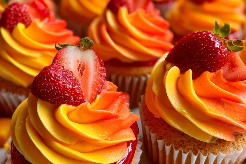 Cooking process for Sunset Mango Strawberry Cupcakes