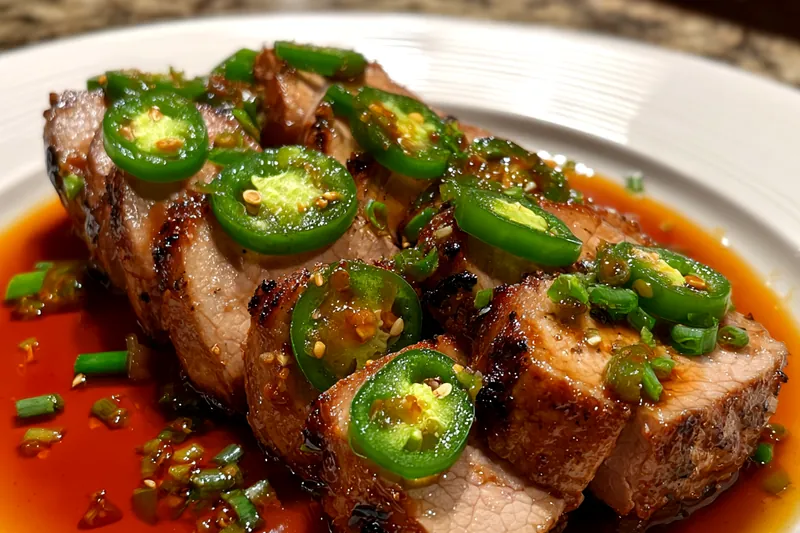 A selection of fresh ingredients including pork tenderloin, jalapenos, and spices arranged neatly for Spicy Sweet Jalapeno Pork Delight.