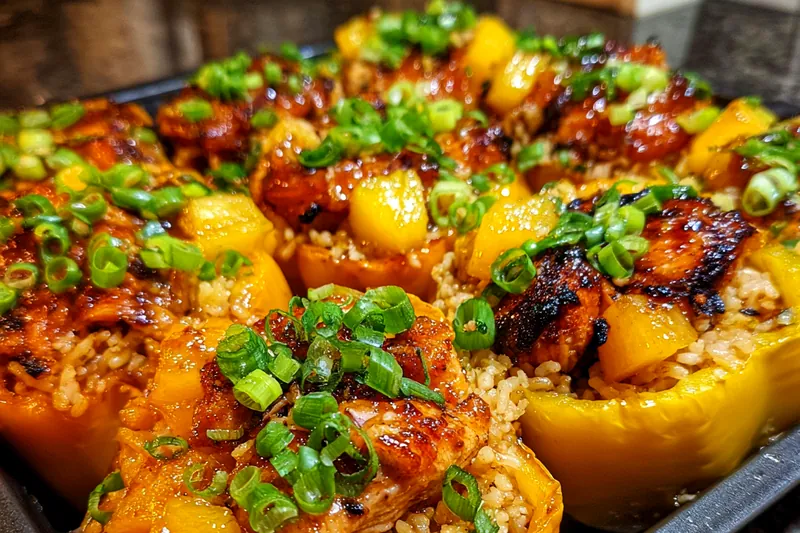 Cooking process for Teriyaki Chicken Stuffed Peppers