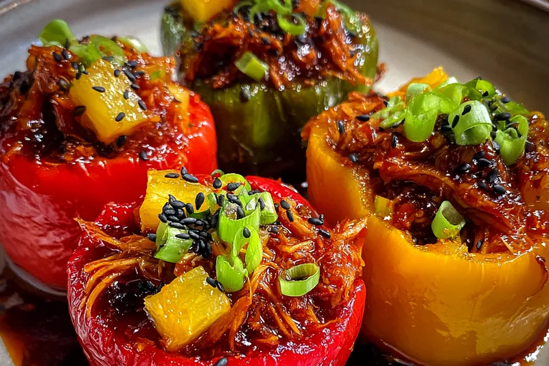Fresh ingredients for Teriyaki Pineapple Stuffed Peppers