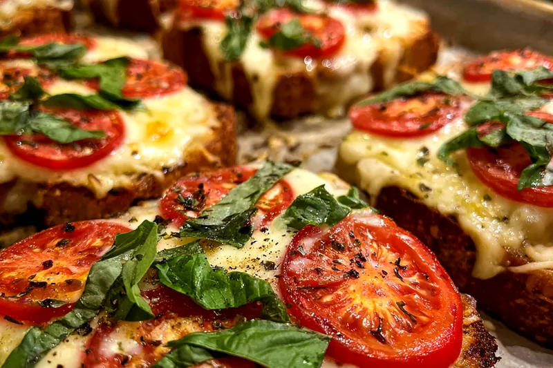 Cooking process for Tomato Basil Garlic Bread