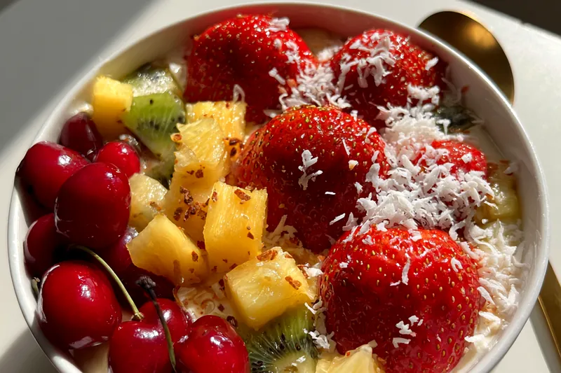 Fresh ingredients for Tropical Fruit Cream Delight