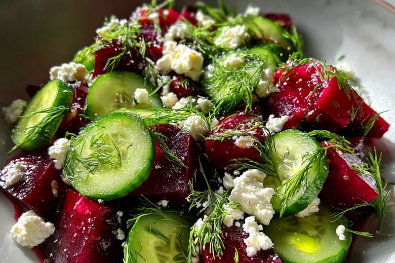 Cooking process for Vibrant Beet Cucumber Feta Salad