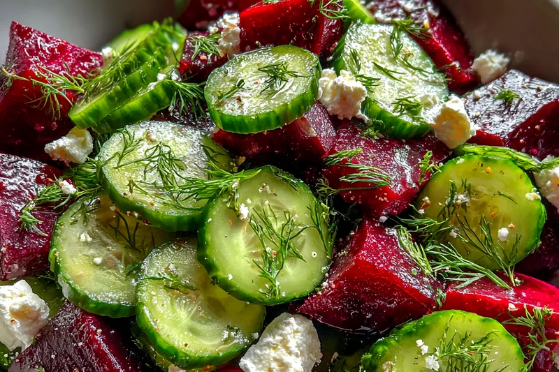 Fresh ingredients for Vibrant Beet Cucumber Feta Salad