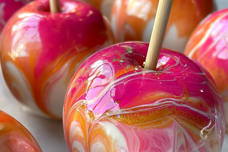 Cooking process for Vibrant Marbled Candy Apples