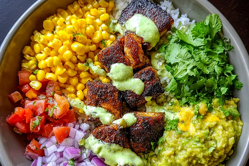 Cooking process for Zesty Blackened Fish Bowl