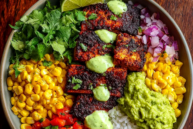 Fresh ingredients for Zesty Blackened Fish Bowl